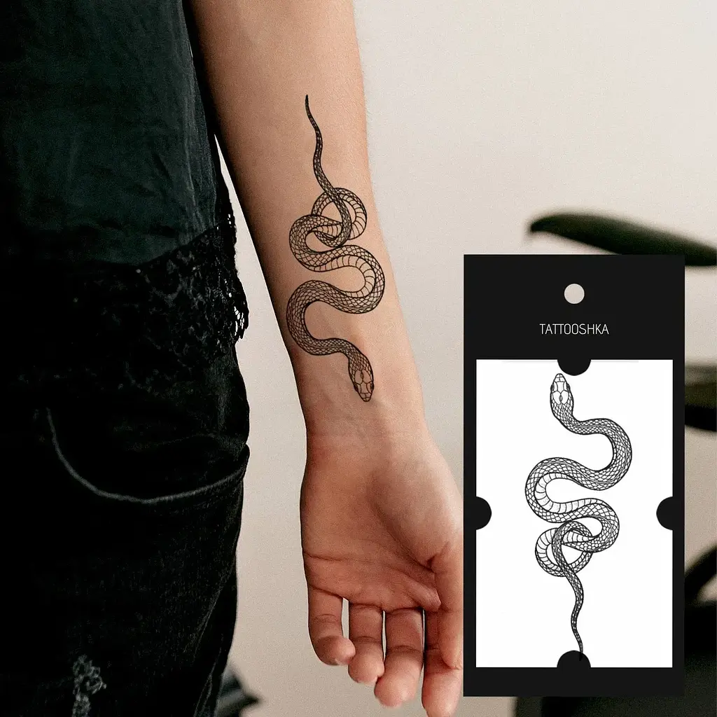 Тату тимчасове Змія Tattooshka L-5 10 см Чорний shop (5805800012759) - фото 2