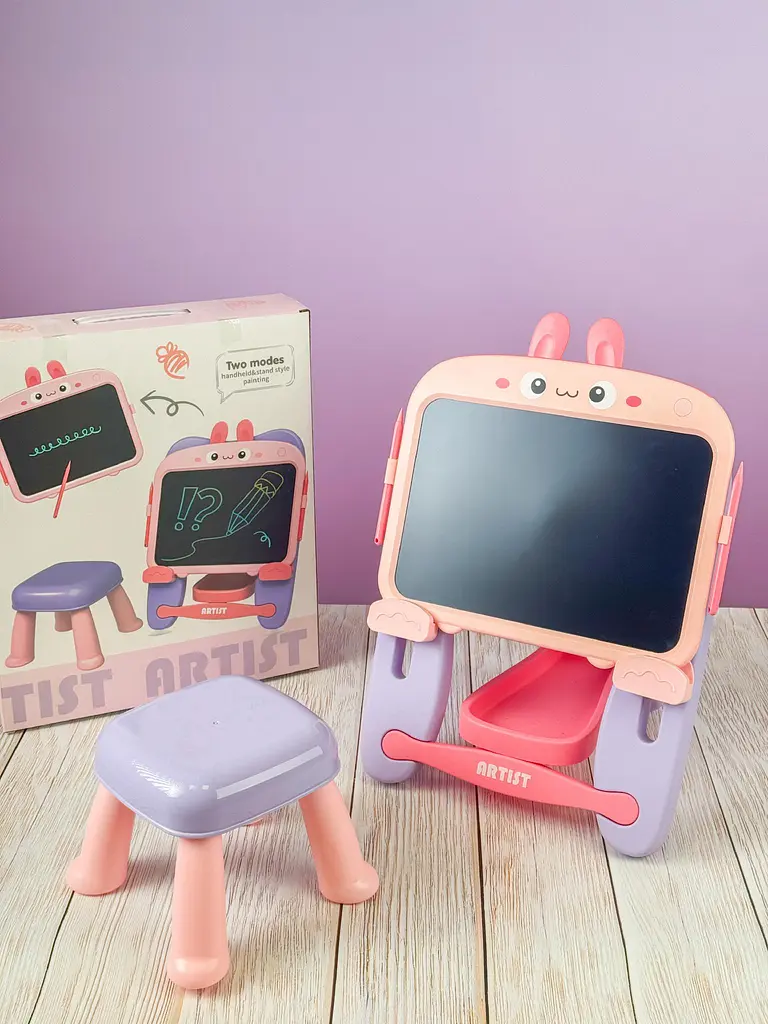 Мольберт розвивальний комплект дитячий дошка і стільчик, LCD дисплей (рожевий). - фото 6