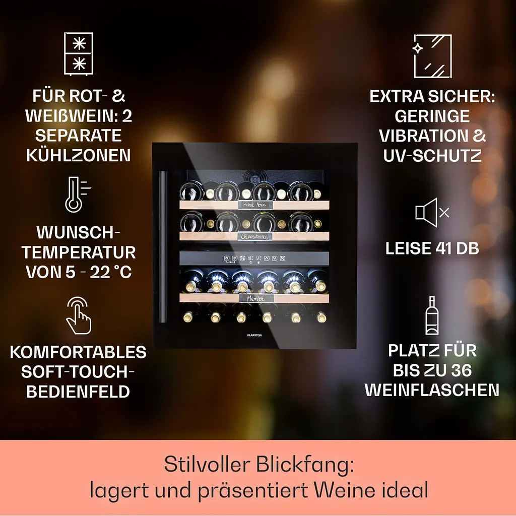Винный холодильник Klarstein Vinsider 36 Onyx Edition (10038404) - фото 6