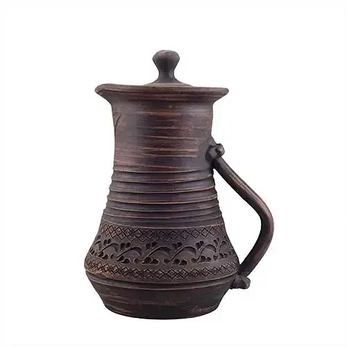 Глечик (компотник) з кришкою глиняний 1,5л (декор) KR5004-2