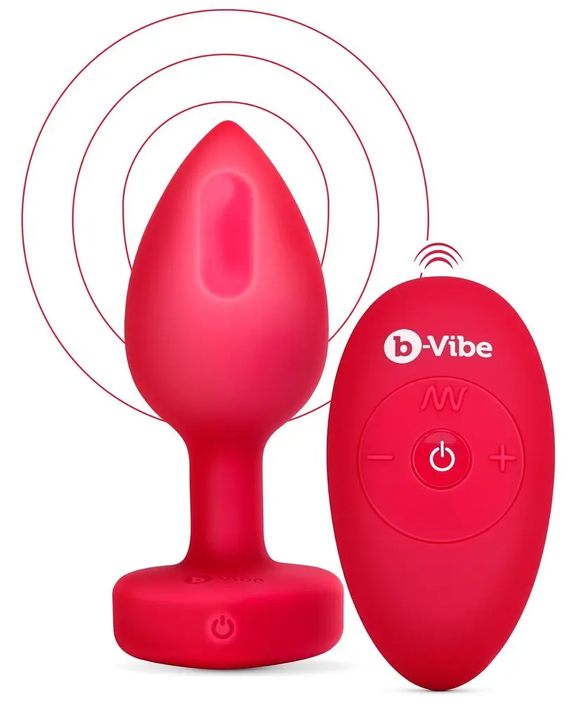 Анальна пробка з вібрацією та панеллю управління B-Vibe Vibrating Heart Plug M/L Red - фото 3