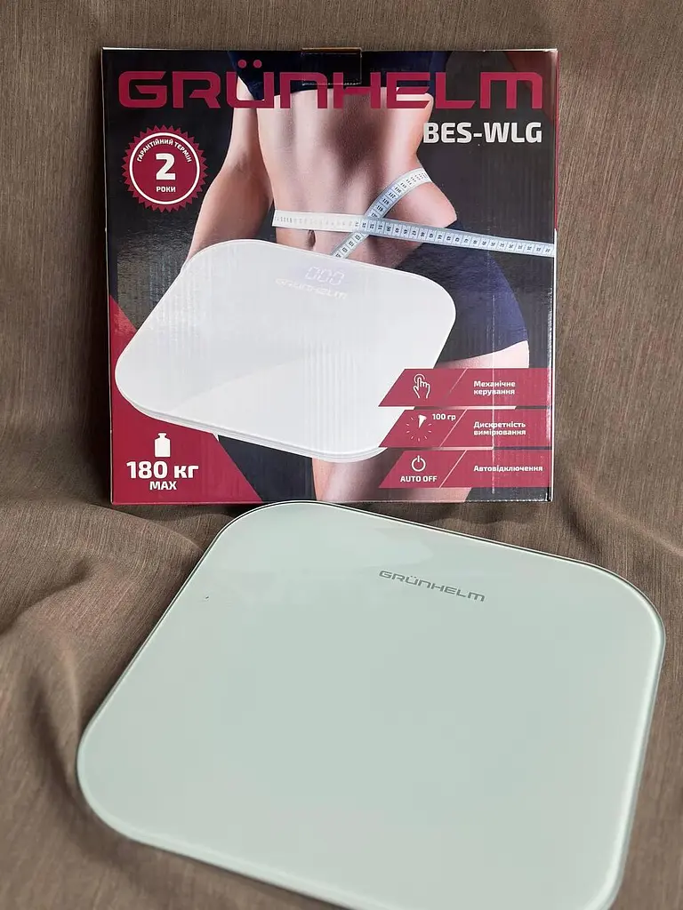 Ваги для підлоги побутові Grunhelm BES-WLG скляні ваги для дому 180 кг Білий - фото 3