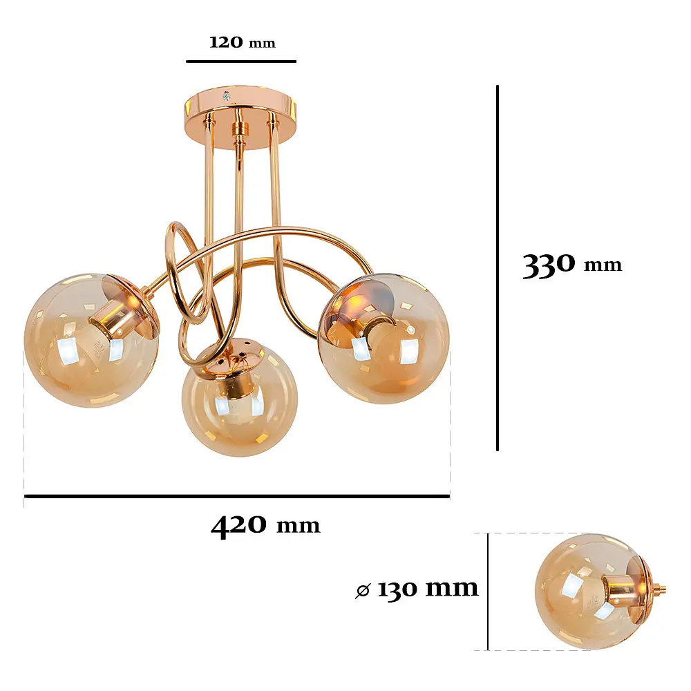 Люстра стельова Levistella 7529903-3 GOLD+BR, 3 плафона, E27, золотий, коричневе скло, сучасний стиль для вітальні - фото 2