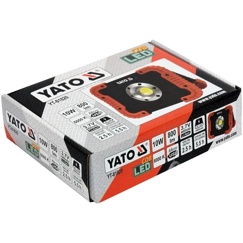 Прожектор діодний переносний Yato акумулятор 3.7V 4.4 АГод 10 Вт 800 Lm кабель USB червоно-чорний (YT-81820) - фото 4