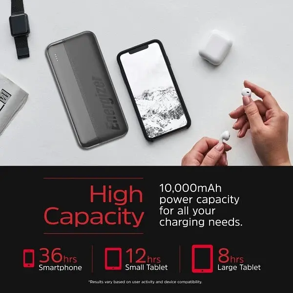 Портативний Зовнішній акумулятор Energizer 10000mAh 15W USB-А 2хUSB-C чорний - фото 9