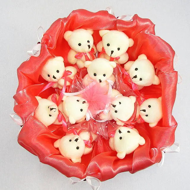 Букет из мягких игрушек 11 мишек 5284IT коралловый. - фото 2