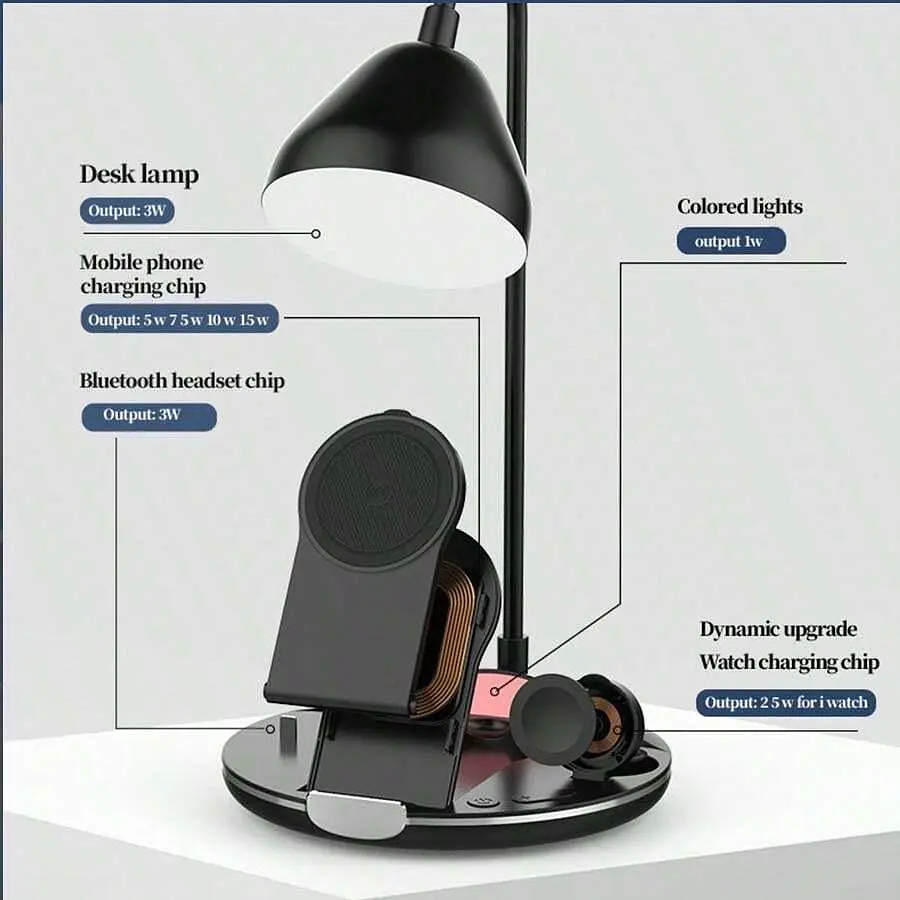 Светодиодная настольная функциональная LED лампа смарт 5 в 1 с беспроводной зарядкой для телефона 15 Вт - фото 4