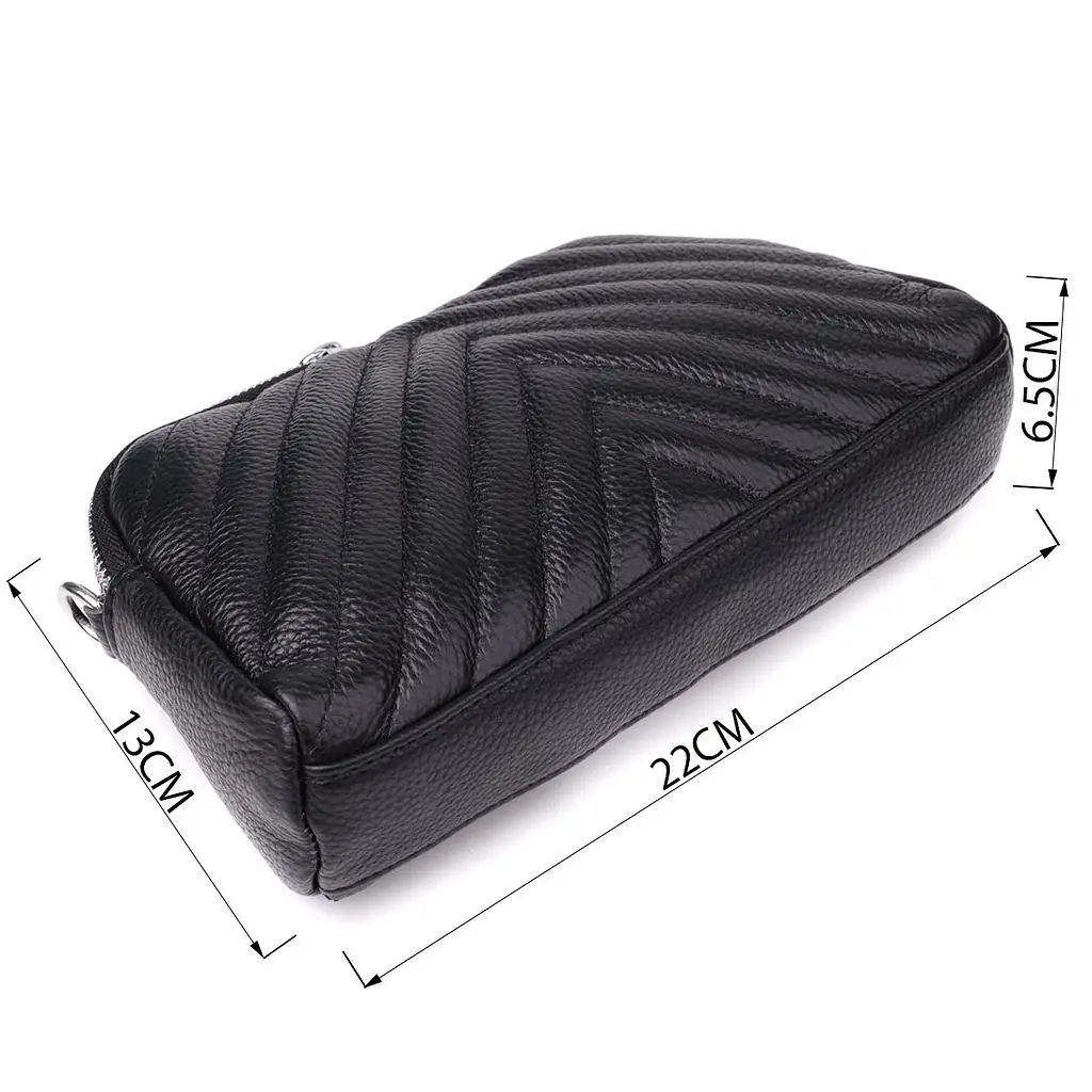 Стильна сумка прошита трикутниками із натуральної шкіри Vintage 22909 чорна - фото 3