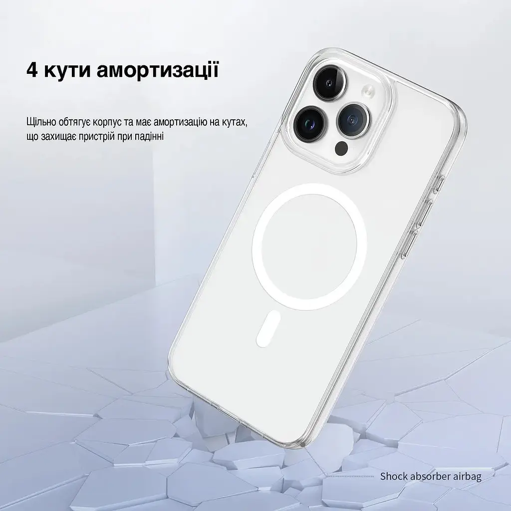 Чохол Vokamo для iPhone 15 Pro захисний з магнітним кільцем прозорий - фото 5