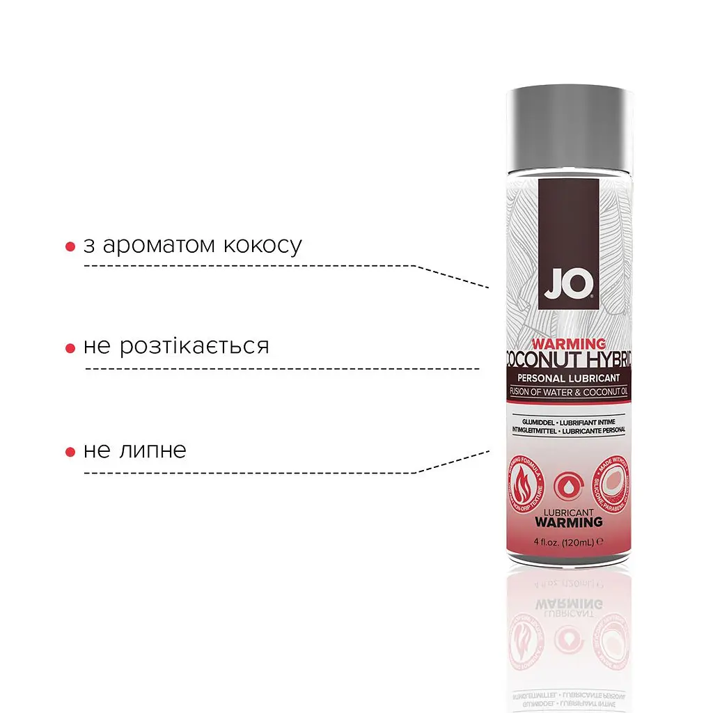 Розігрівальна змазка-крем з кокосовою олією JO Coconut Hybrid WARMING (120 мл) біла - фото 3