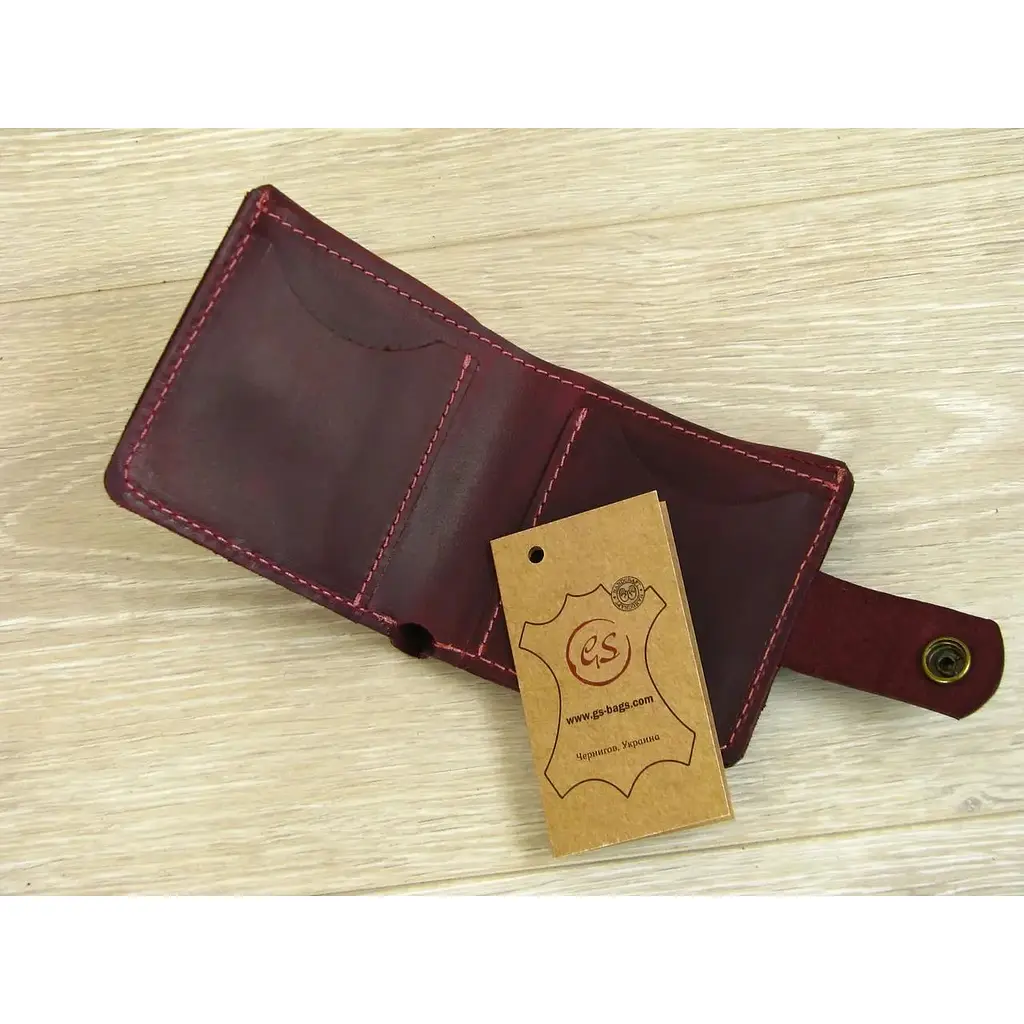 Кошелек GS кожаный бордовый - фото 7