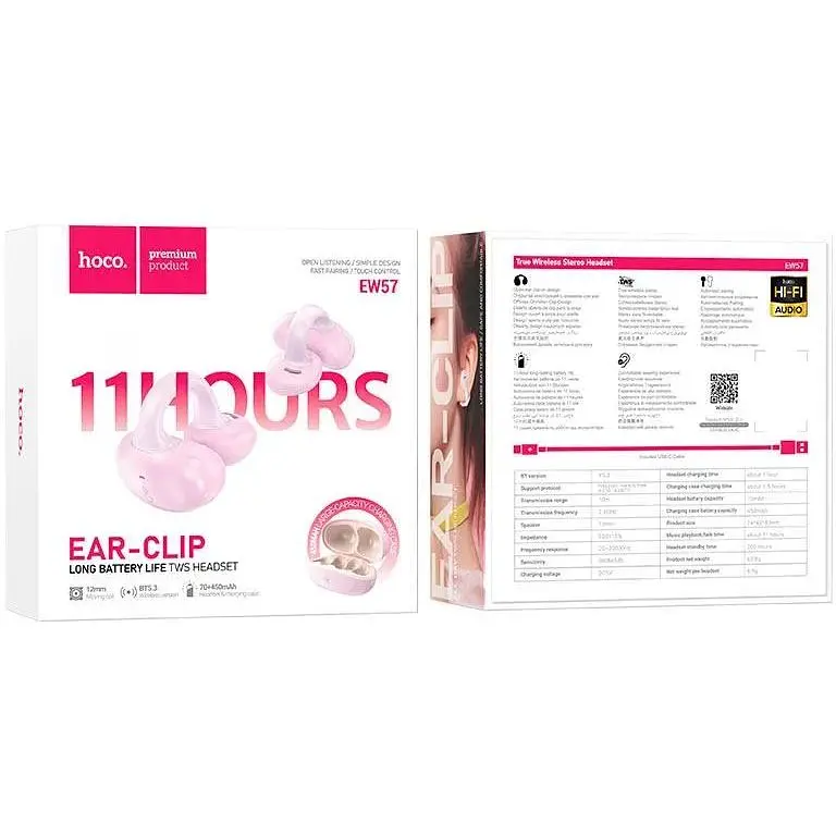 Беспроводные наушники Hoco EW57 Auspicious clip-on TWS стерео гарнитура в кейсе розовая - фото 3