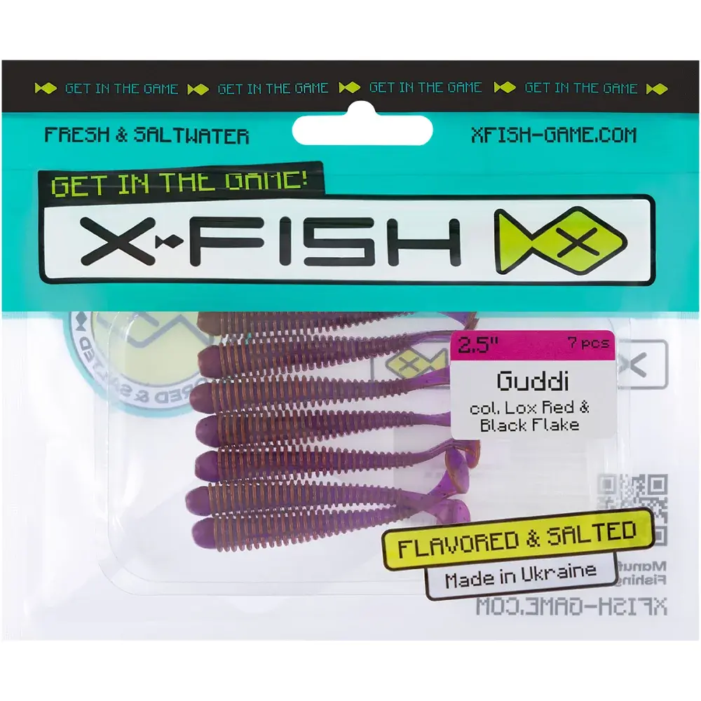 Силікон X-Fish Guddi 2.5" Lox Red & Black Flake (7шт/уп) - фото 2