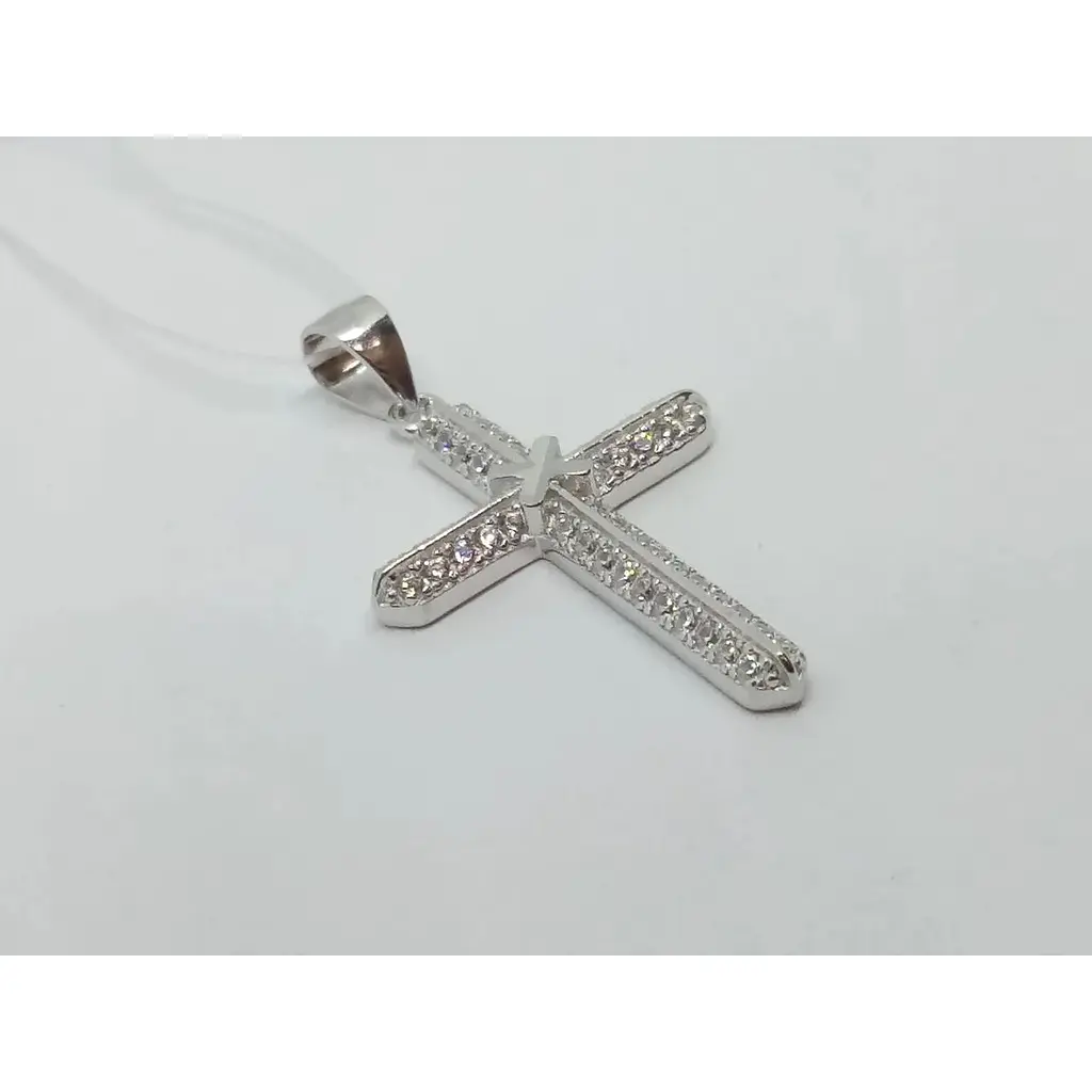 Серебряный крест Аметист с фианитами 1351951 - фото 2