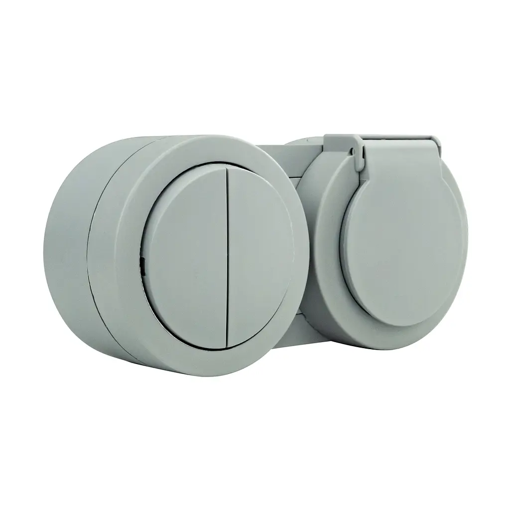 Розетка Ovivo Electric xOne з заземленням та кришкою + вимикач 2-й сірий - фото 2