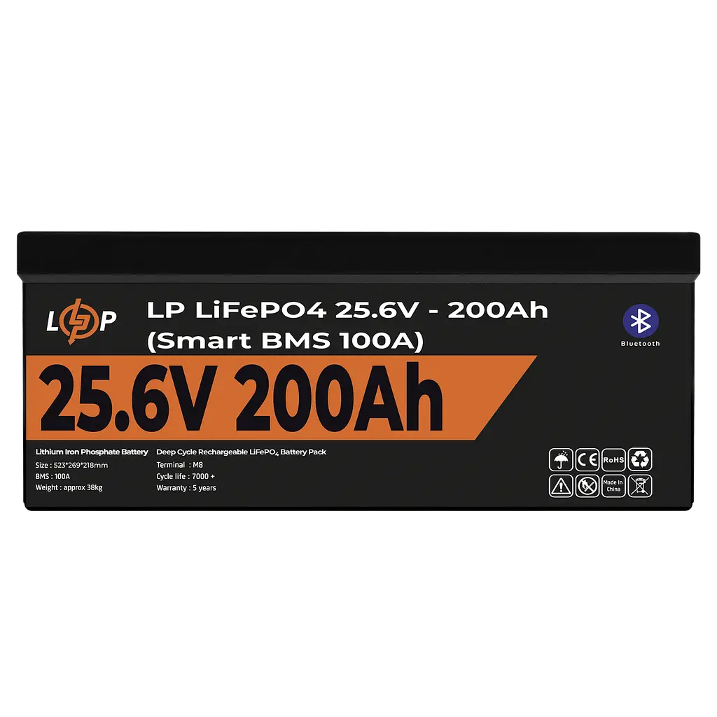 Аккумулятор LP LiFePO4 24V (25,6V) – 200 Ah (5120Wh) (Smart BMS 100А) с BT пластик - фото 2