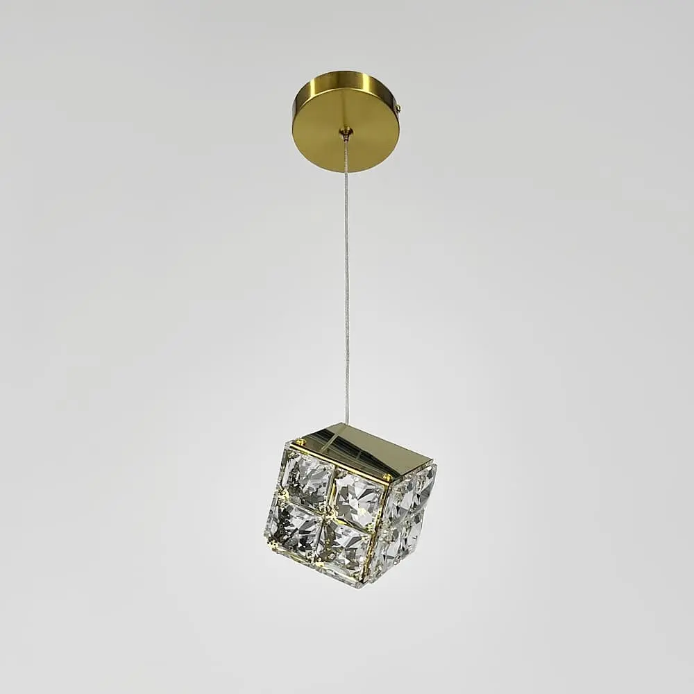 Латунний світильник із підвісним кришталевим кубом 10х10 см | Арт. A267-100*100 | Line F - фото 7