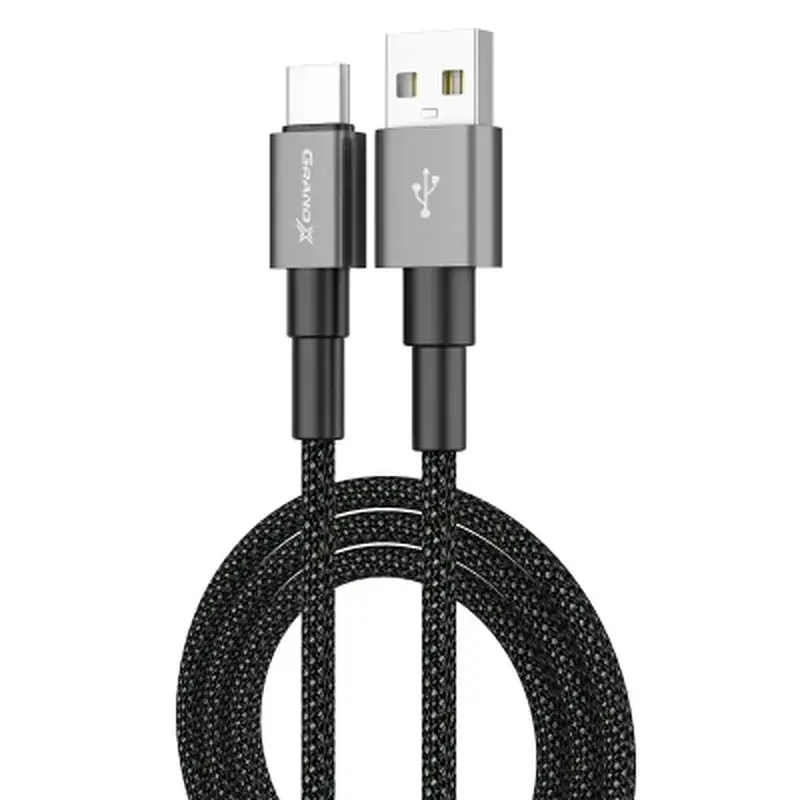 Дата кабель USB 2.0 AM to USB-C 1.0m 3A nylon black Grand-X (PC-08B) - фото 2