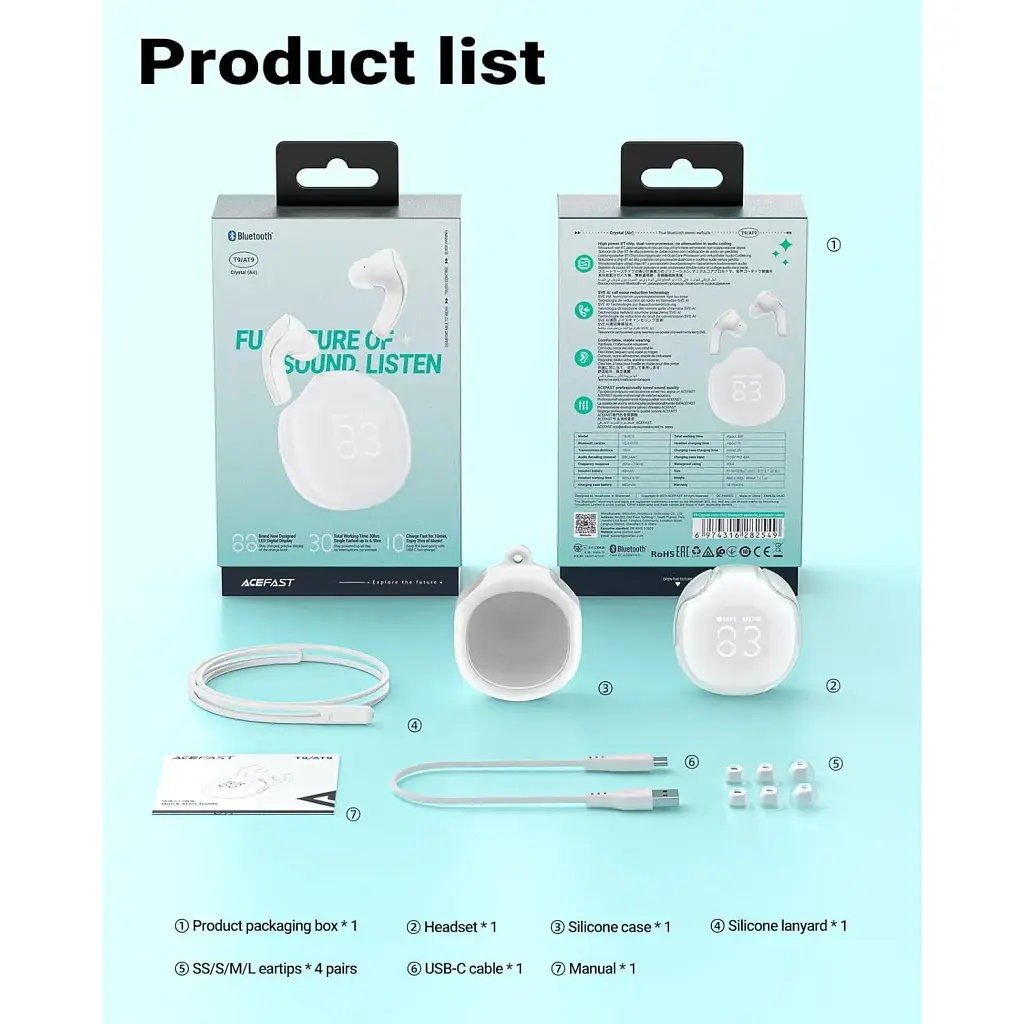 Навушники TWS Acefast T9 porcelain white - фото 3