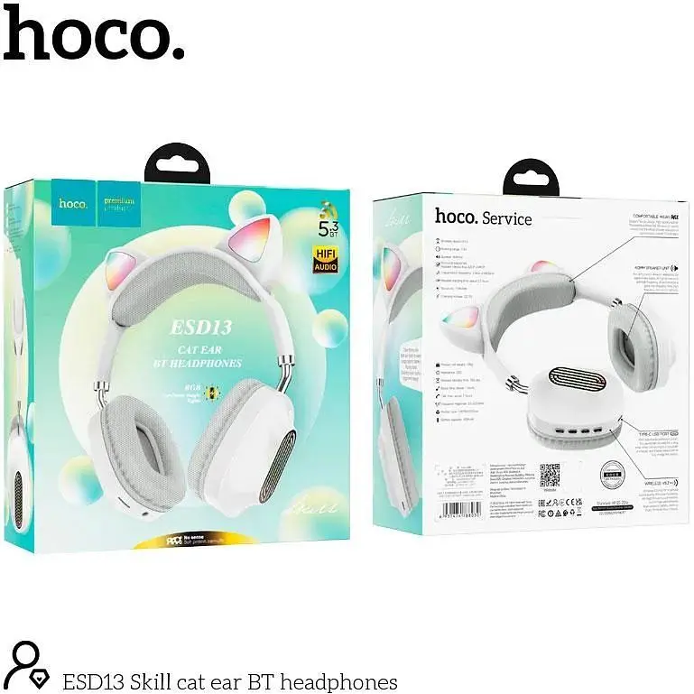 Наушники беспроводные Hoco ESD13 Skill cat ear BT с ушками кота белые - фото 3