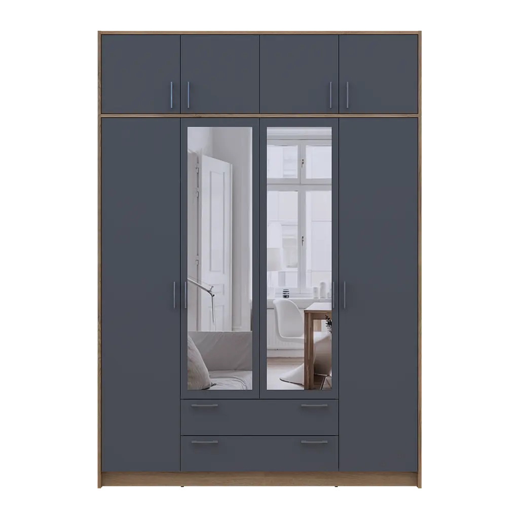 Шафа для одягу Doros Ронді з антресолей і дзеркалом Дуб Артизан/Графіт 4ДСП 160х52х236 (80737830) - фото 4