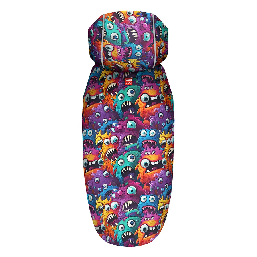 Дождевик-накидка с капюшоном для собак Collar Waudog Clothes, рисунок "Зубастые монстры", M, А 40-43 см, B 52-62 см, С 33-42 см - фото 3