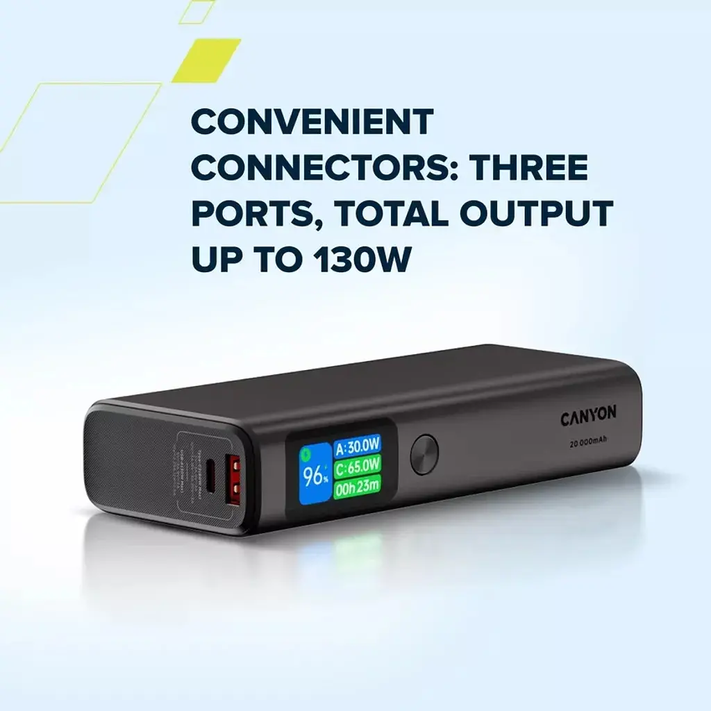 Батарея універсальна Canyon 20000mAh OnPower 230 TFT PD/130W Dark Grey (CNS-CPB230DG) - фото 7