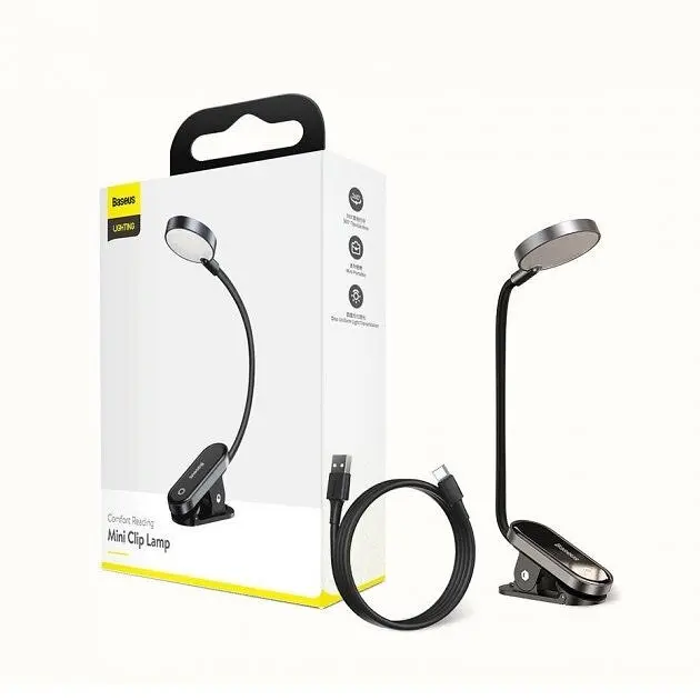 Міні лампа-прищіпка Baseus з акумулятором Comfort Mini Clip Lamp 350 мА·ч 3 режими Гнучкість 360° Чорний - фото 2
