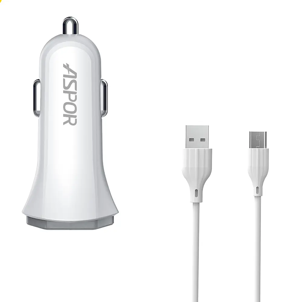 Автомобільний зарядний пристрій Aspor A903 (2USB/3.4A) + USB кабель Type-C- білий - фото 4