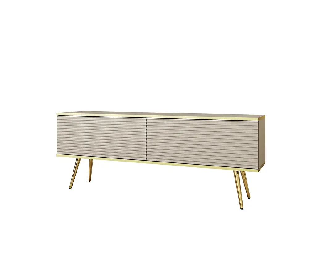 Тумба под телевизор Perfect Home Оро/Oro 2-дверная с золотыми ножками RTV135 MDF Бежевый (PFH-091331) - фото 3