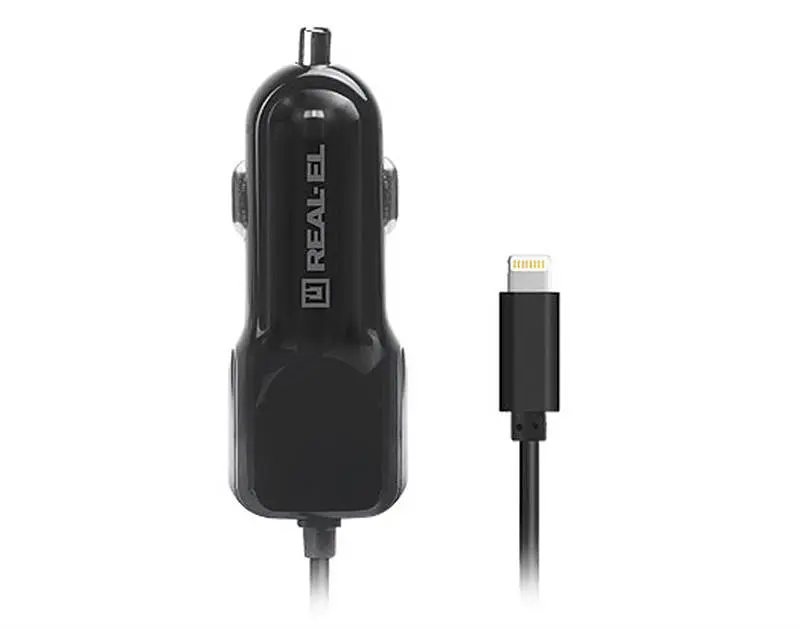 Автомобільний зарядний пристрій REAL-EL CA-17 (2USB, 2.1A) Black + кабель Lightning - фото 3