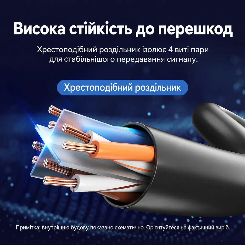 Мережевий кабель Ethernet Vention 1 м патч-корд RJ45 прямий штекер і кутовий штекер 90° вниз Cat.6 до 1000 Мбіт/с UTP чорний (IBWBF) - фото 8