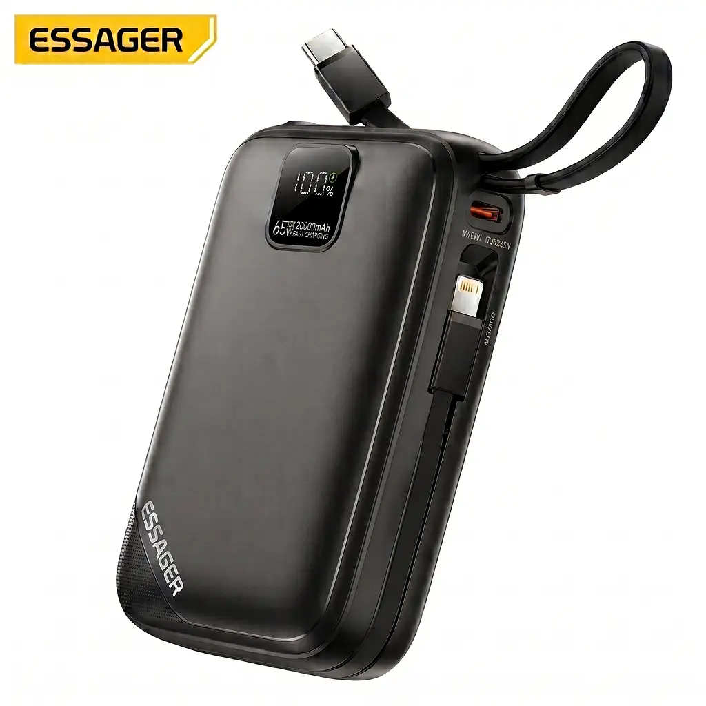 Павербанк Essager 20000 mAh 65W з кабелями (ES-D025), чорний - фото 2