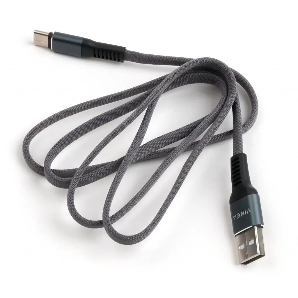 Дата кабель USB 2.0 AM to USB-C 1.0m flat nylon gray Vinga (VCPDCTCFNB1GR) - фото 3