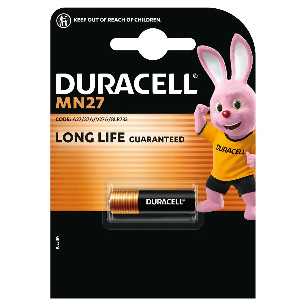 Батарейка Duracell MN27 12V спеціалізована лужна, A27/27A/V27A/8LR732, 1 шт. в упаковці (5007388) - фото 2