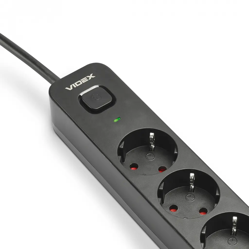 Сетевой удлинитель Videx Oncord з/з 5 п 3 м (3x1.5 мм) с кнопкой черный (VF-PD53G-B) - фото 4