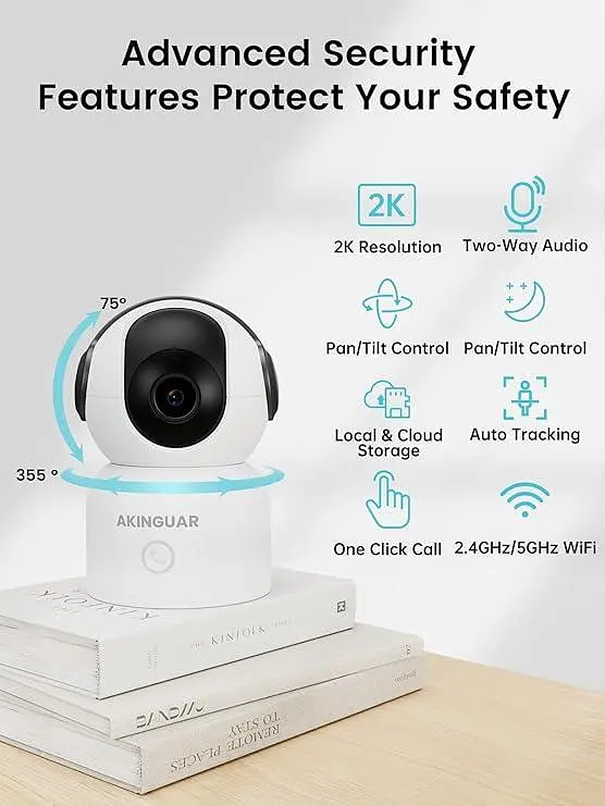 Камера відеоспостереження AKINGUAR Indoor Security Camera T2 2K Wi-Fi 360° з нічним баченням - фото 2