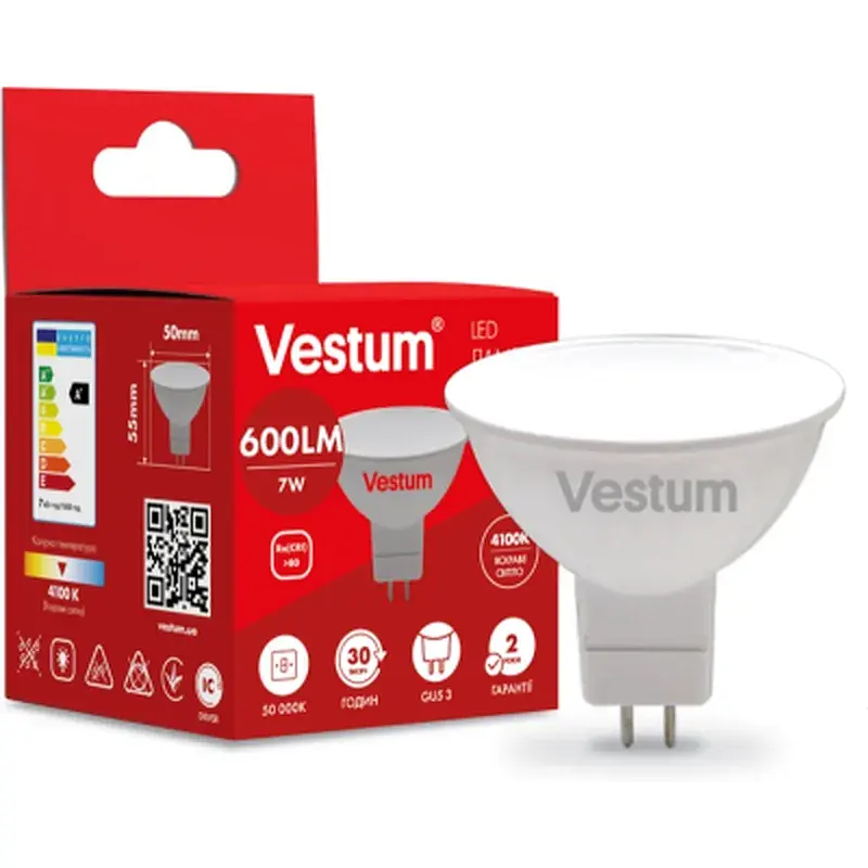 Лампочка Vestum MR16 7W 4100K 220V GU5.3 (1-VS-1510) - фото 2