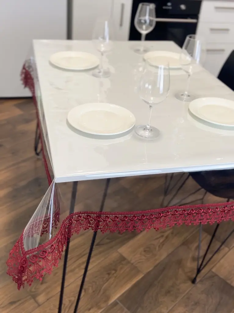 Силиконовая скатерть с бордовым кружевом 7 см 260х200 см - фото 3