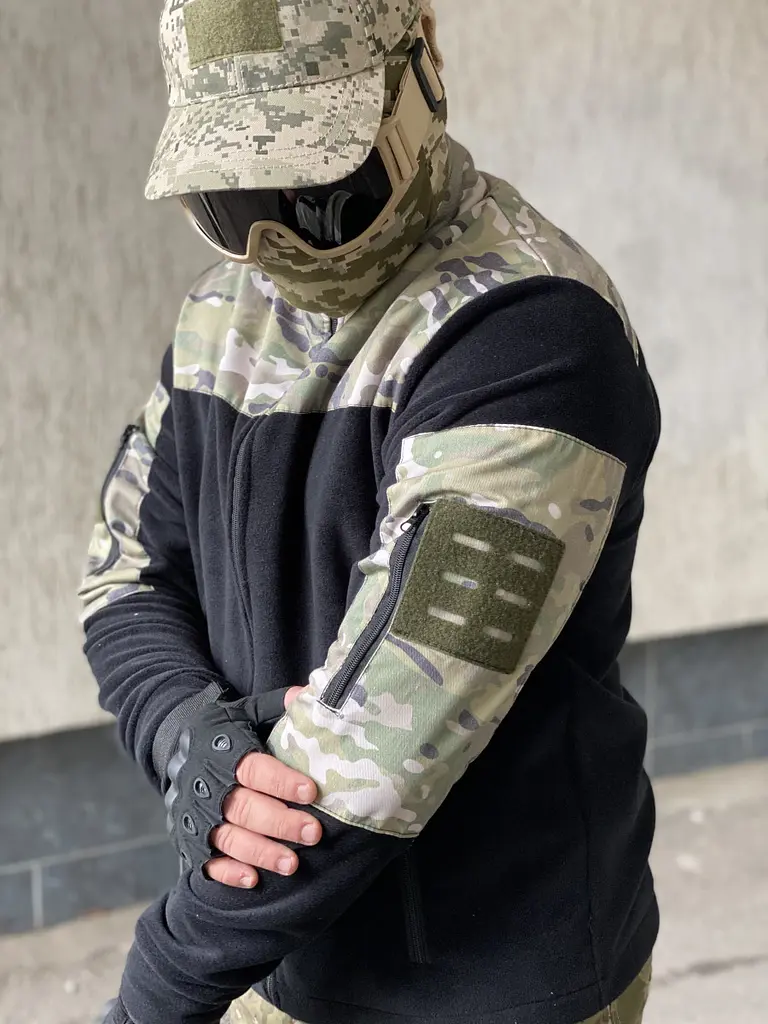 Кофта флісова чоловіча військова тактична з липучками під шеврони ЗСУ Мультикам 8045 52 розмір чорна - фото 4