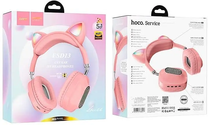 Навушники бездротові Hoco ESD13 Skill cat ear котячі вушка рожеві - фото 6