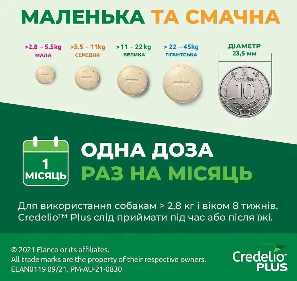 Таблетка проти зовнішніх та внутрішніх паразитів для собак Elanco Credelio Plus від 2.8 до 5.5 кг ЦІНА ЗА 1 ШТ - фото 3