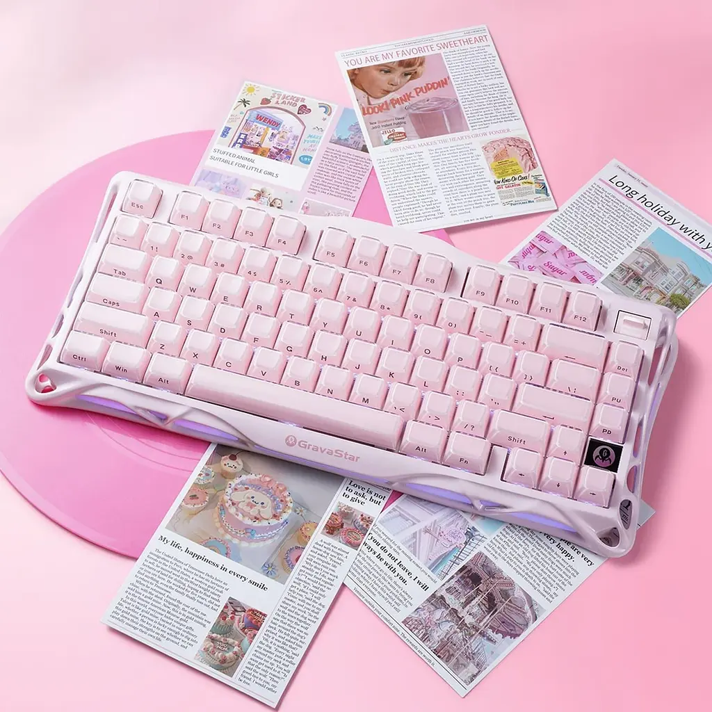 Клавіатура GravaStar Mercury K1 x Kailh Cherry Pink EN BT/WL/USB Sakura Pink (GSK1_P_PNK) - фото 5