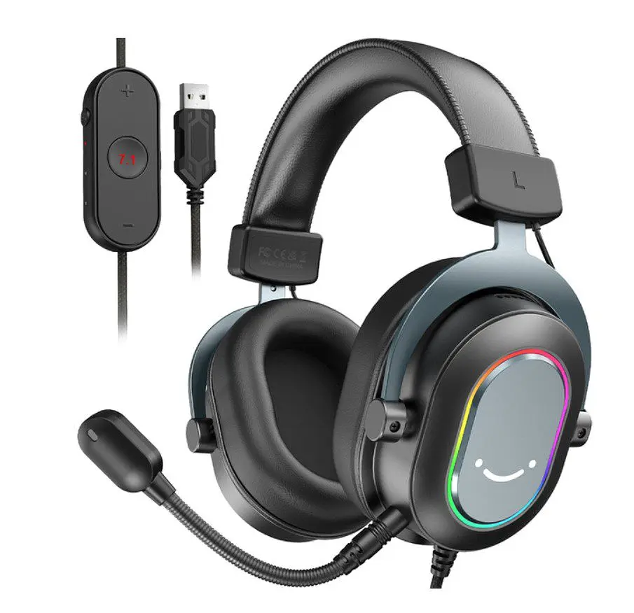 Игровые наушники с микрофоном Fifine H-6B RGB USB 7.1 Black