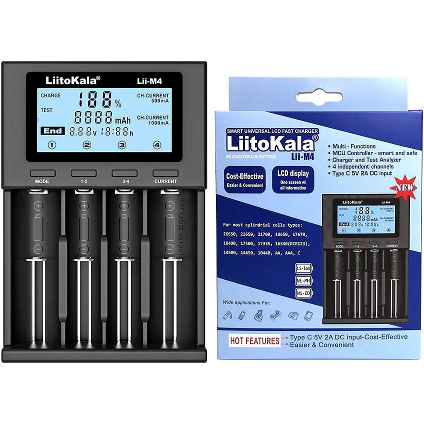 Зарядний пристрій LiitoKala Lii-M4, 4x(Lion/NiMH/NiCd), Power Bank, discharge function, display - фото 7