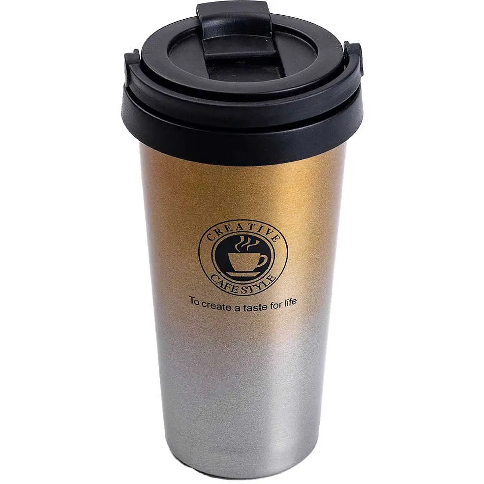 Термокружка Creative Cafe Style 500 мл с ручкой, серебристый Happy Life HPGM501S - фото 2