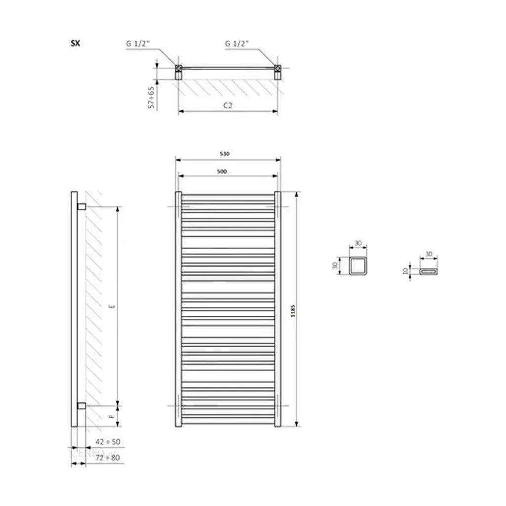 Сушарка для рушників Terma 1185x530 Marlin One (WWMRN118053KS96E1U) - фото 3