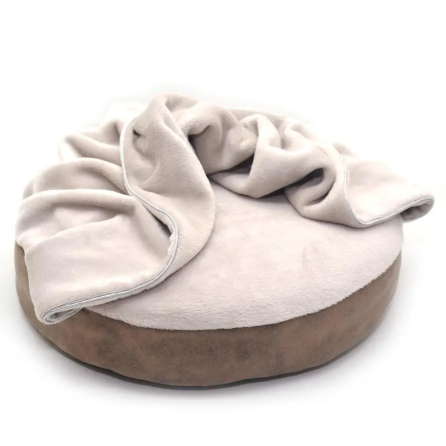 Лежак пуф з ковдрою для собак та котів Zoo-hunt Айсберг круглий коричневий №1 420х420х90 мм - фото 3