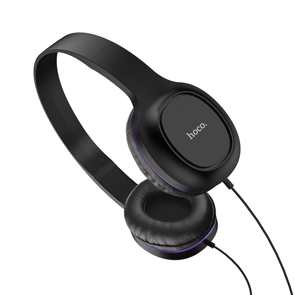 Пара наушников накладные и вакуумные Hoco Enlighten W24, 3.5mm, 1.2m, black-purple - фото 3