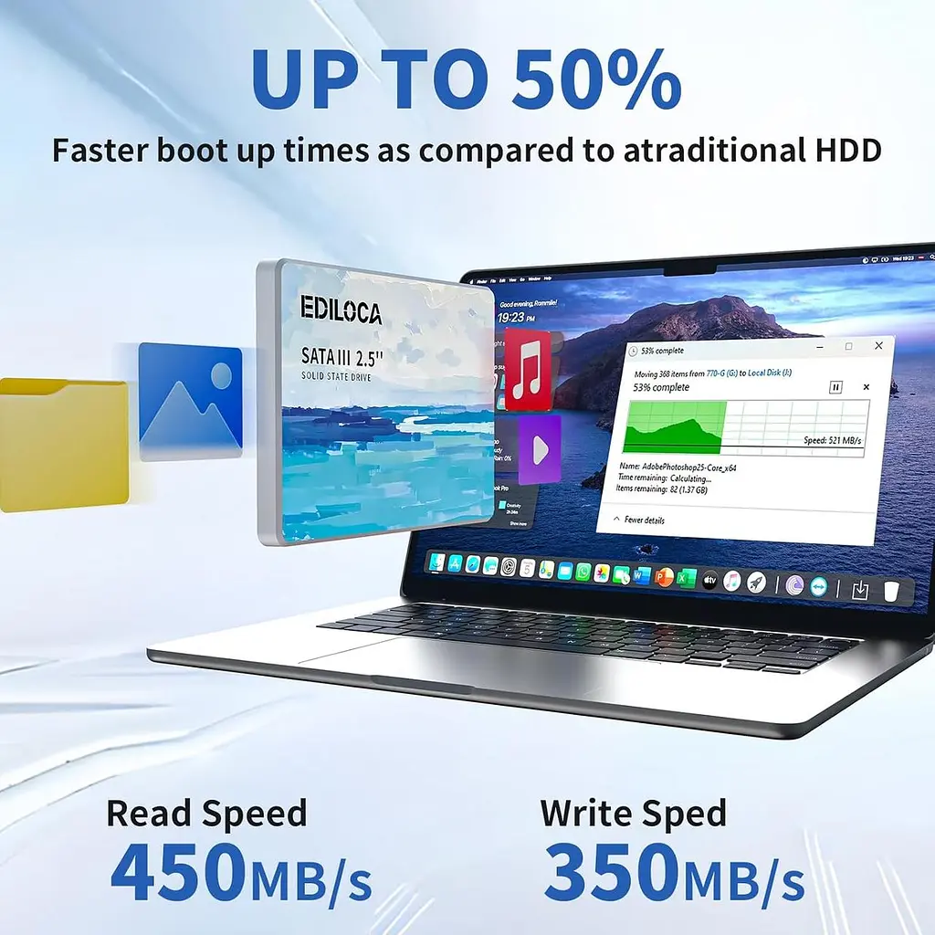 Внутренний твердотельный накопитель SSD 512 ГБ, 2,5-дюймовый SATA III 6 Гбит/с, скорость чтения до 450 МБ/с, 3D NAND Flash - фото 2